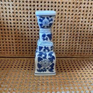 Chinoiserie Asian Chinese Blue White Candle Holder Candleholder 8.5"